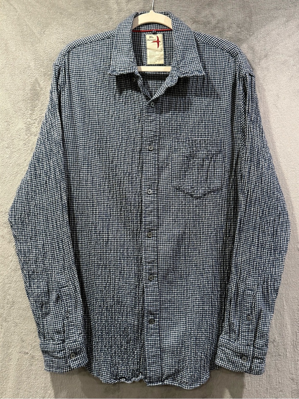 Relwen Mens Blue Cotton Button Down Shirt Long Sleeve Houndstooth Size XL